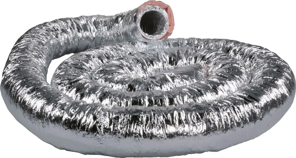Flexibles Lüftungsrohr mit metalldämmender Oberfläche, spiralförmig gewickelt. Für den Einsatz in Verbindung mit Bosch Warmwasserwärmepumpen geeignet.
